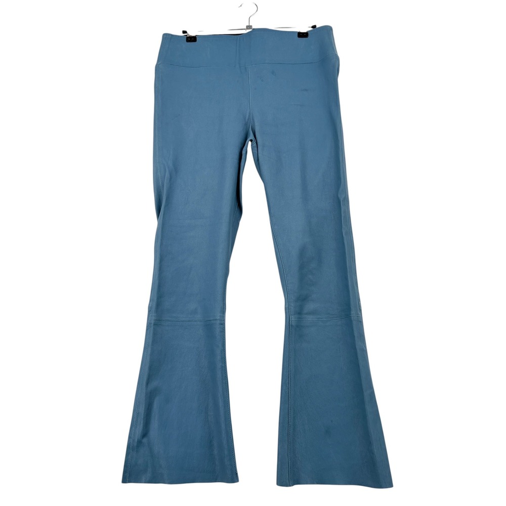 SPRWMN Crop Flare Pants Womens L Blue Good 100% Lamb Leather Raw Hem FLR015L
